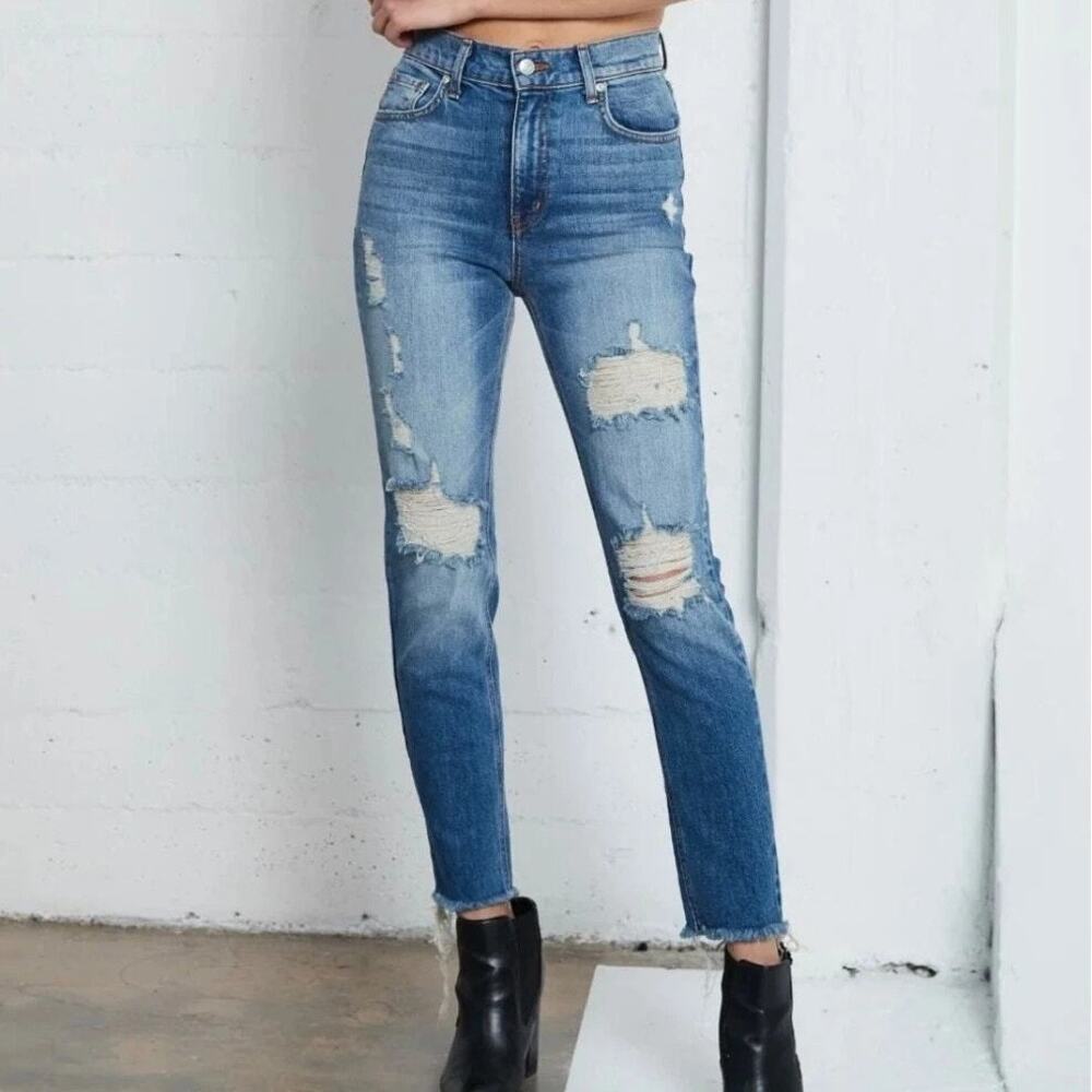 REVICE Denim Light Wash Distressed High Rise Button Fly Straight Jeans Size 28
